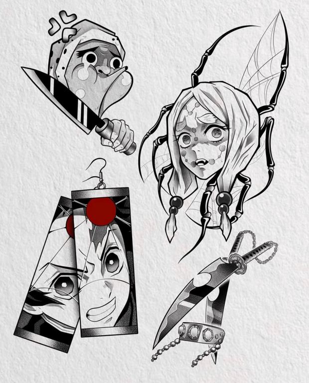 Anime tattoo flash sheet 1 — original drawings by Andrew, Orlando