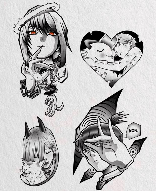 Anime tattoo flash sheet 2 — original drawings by Andrew, Orlando