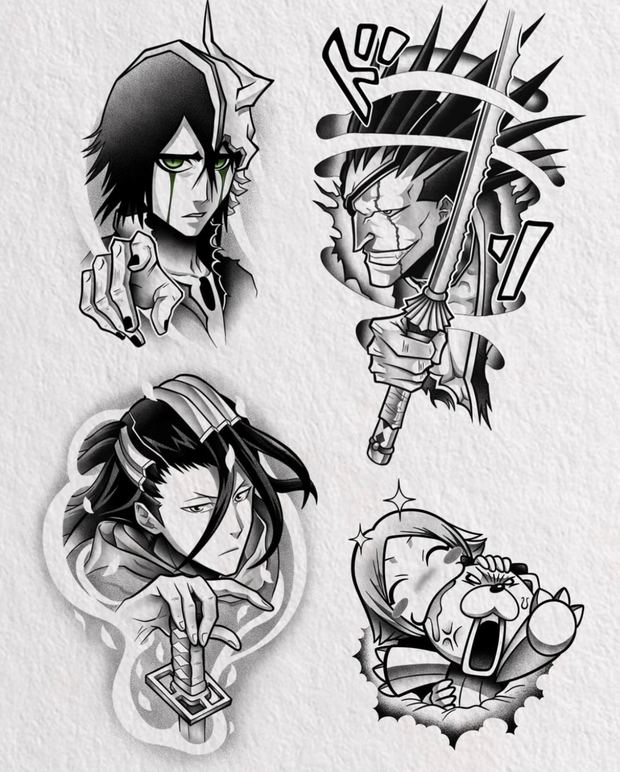 Anime tattoo flash sheet 3 — original drawings by Andrew, Orlando