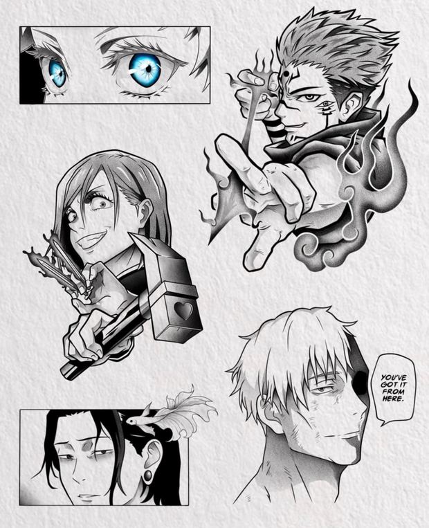 Anime tattoo flash sheet 4 — original drawings by Andrew, Orlando